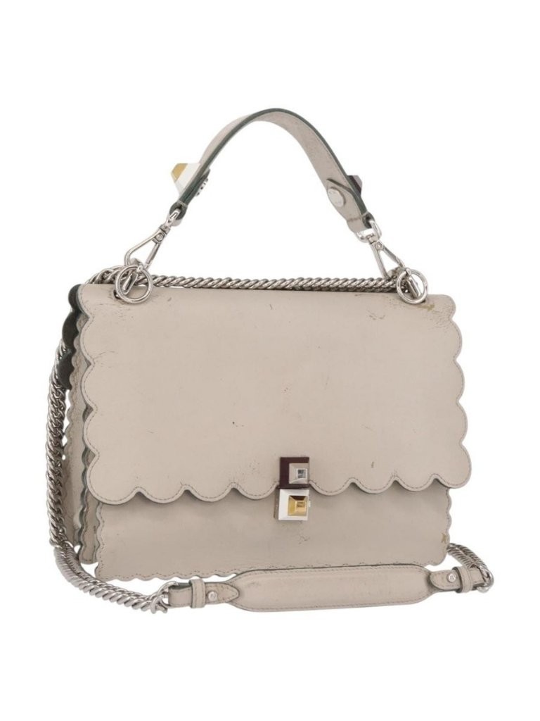 Authentic Fendi Chain Canai Shoulder Bag Leather 2way Gray Silver
